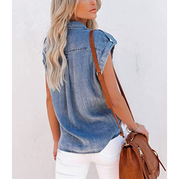 Chouyatou Women's Distressed Denim Shirt - Stylish Summer Essential