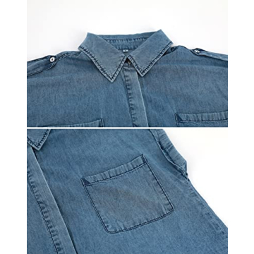 Chouyatou Women's Distressed Denim Shirt - Stylish Summer Essential