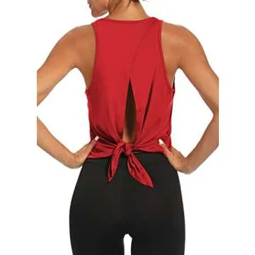 Bestisun Backless Workout Yoga Athletic Shirts for Women Tie Back Running Tank Tops Sports Clothes Red S