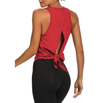Bestisun Backless Workout Yoga Athletic Shirts for Women Tie Back Running Tank Tops Sports Clothes Red S