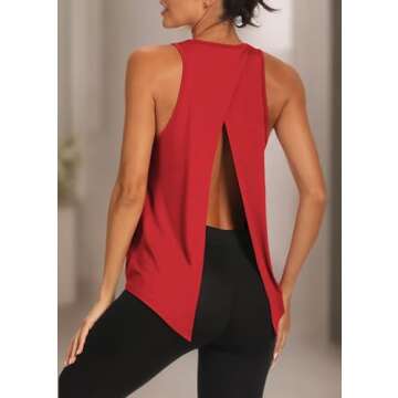 Bestisun Backless Workout Yoga Athletic Shirts for Women Tie Back Running Tank Tops Sports Clothes Red S