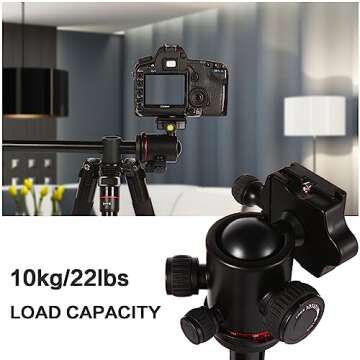 70" Horizontal Overhead Travel Tripod with Ball Head and Phone Clamp Compatible with Cameras Projector and iPhone 15 Pro Max with Rotatable Center Column 5-Section Aluminum Alloy Tripod Max.Load 10kg