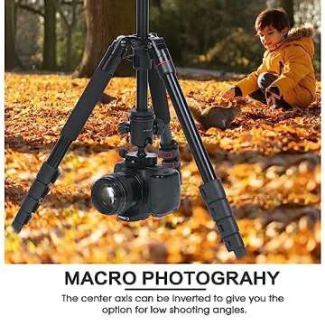 70" Horizontal Overhead Travel Tripod with Ball Head and Phone Clamp Compatible with Cameras Projector and iPhone 15 Pro Max with Rotatable Center Column 5-Section Aluminum Alloy Tripod Max.Load 10kg