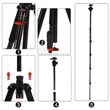 70" Horizontal Overhead Travel Tripod with Ball Head and Phone Clamp Compatible with Cameras Projector and iPhone 15 Pro Max with Rotatable Center Column 5-Section Aluminum Alloy Tripod Max.Load 10kg