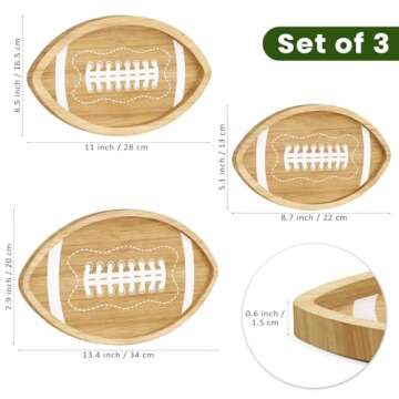 Aodaer 3 Piece Football Shaped Wooden Serving Tray Set - Perfect for Game Day!