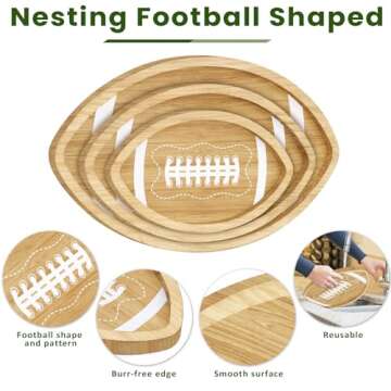Aodaer Football Shaped Pine Serving Tray for Game Parties