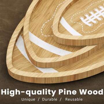 Aodaer Football Shaped Pine Serving Tray for Game Parties
