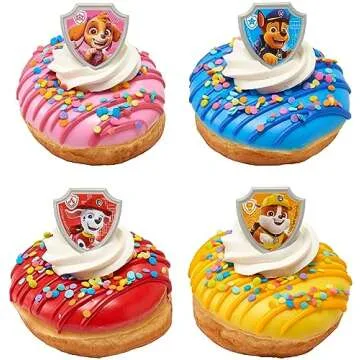 DecoPac Paw Patrol Reporting For Duty Rings, Cupcake Decorations Featuring Chase, Marshall, Skye, And Rubble - 24 Pack