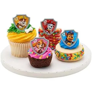 DecoPac Paw Patrol Reporting For Duty Rings, Cupcake Decorations Featuring Chase, Marshall, Skye, And Rubble - 24 Pack