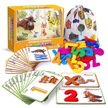 Animal Numbers and Alphabets Flash Cards for Toddlers Age 2 3 4 Years Old, Wooden Letters & Numbers ...