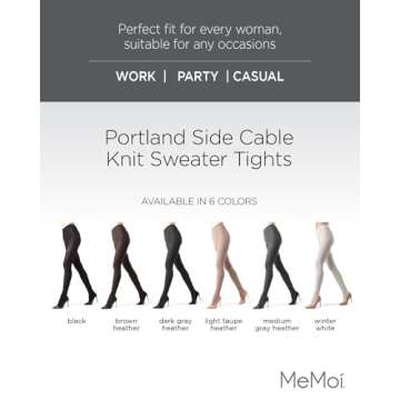 MeMoi Portland Side Cable Knit Cotton Tights for Women, Cozy Sweater Tights, Warm Womens Tights - Wi...