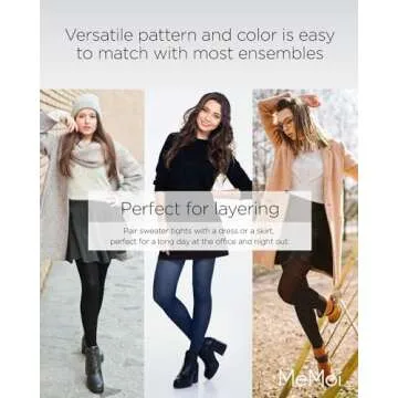 MeMoi Portland Side Cable Knit Cotton Tights for Women, Cozy Sweater Tights, Warm Womens Tights - Winter White Small/Medium