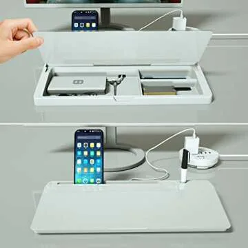 Desktop Glass Whiteboard Dry-Erase-Board - Computer Keyboard Stand White Board Surface Pad, Desk Organizers with Accessories for Office, Home, School (White)