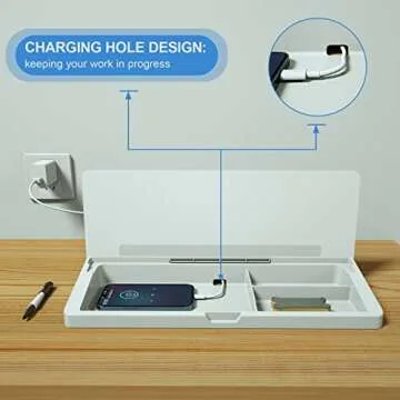 Desktop Glass Whiteboard Dry-Erase-Board - Computer Keyboard Stand White Board Surface Pad, Desk Organizers with Accessories for Office, Home, School (White)