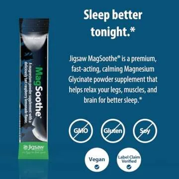 Jigsaw Health MagSoothe | Fast-Acting, Calming Magnesium Glycinate Powder Supplement | Raspberry Lemonade Flavor | 60 Servings (Packets)