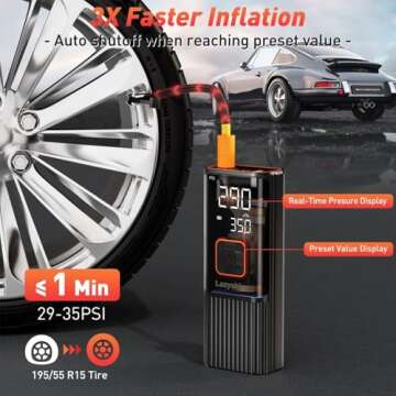 Tire Inflator Portable Air Compressor - Air Pump for Car Tires Dual Mode 9000mAh & 12V DC, 150PSI Electric Bike Tire Pump with Pressure Gauge for Bicycle Motorcycle Ball - Cordless, Auto Shutoff