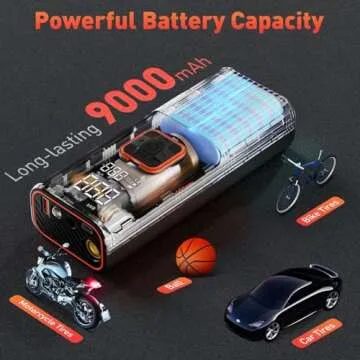 Tire Inflator Portable Air Compressor - Air Pump for Car Tires Dual Mode 9000mAh & 12V DC, 150PSI Electric Bike Tire Pump with Pressure Gauge for Bicycle Motorcycle Ball - Cordless, Auto Shutoff