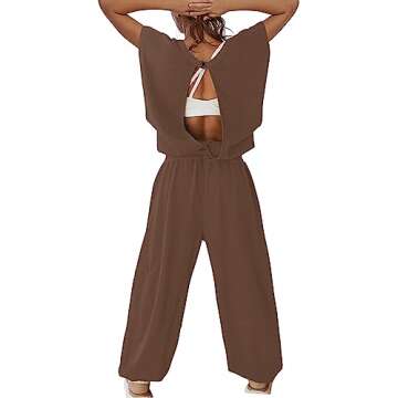 LAMISSCHE Womens Oversized Wide Leg Jumpsuit with Pockets Elastic Waist Workout Onesie Romper Open B...
