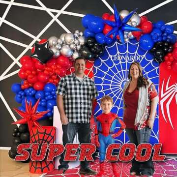 Blue Red Black Balloons Garland Arch Kit 130PCS with Large Starburs mylar balloons for Spider Theme ...