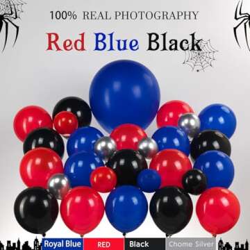 Blue Red Black Balloons Garland Arch Kit 130PCS with Large Starburs mylar balloons for Spider Theme kid birthday Party Man Superhero inspired Decortions