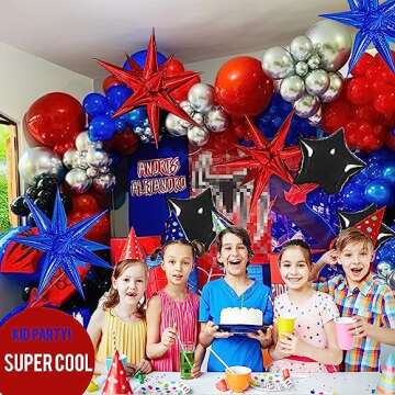 Blue Red Black Balloons Garland Arch Kit 130PCS with Large Starburs mylar balloons for Spider Theme kid birthday Party Man Superhero inspired Decortions