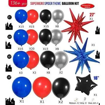 Blue Red Black Balloons Garland Arch Kit 130PCS with Large Starburs mylar balloons for Spider Theme kid birthday Party Man Superhero inspired Decortions