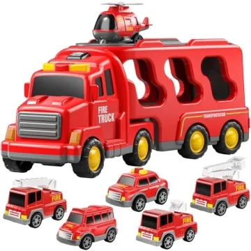 TEMI Toddler Truck Boy Toys for Kids 3-5 Years - 7 Pack Friction Powered Vehicle Car Toy for Toddler...