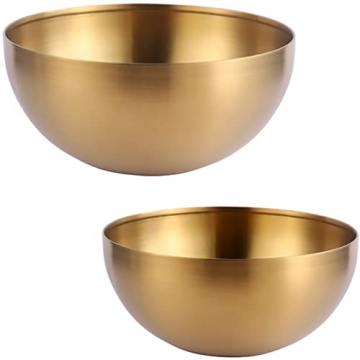 Dadamong Stainless Steel Salad Bowls: Set of 2 Mixing & Serving Bowls (Gold)