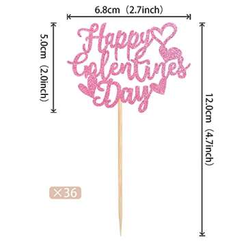 36 PCS Happy Galentine's Day Cupcake Toppers Glitter Sweet Love Valentine Cupcake Picks Valentine's ...