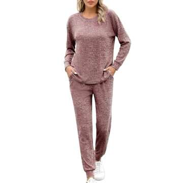 SWOMOG Lounge Sets for Women 2 Piece Outfits Sweatpants Ribbed Knit Long Sleeve Loungewear Pajama Se...