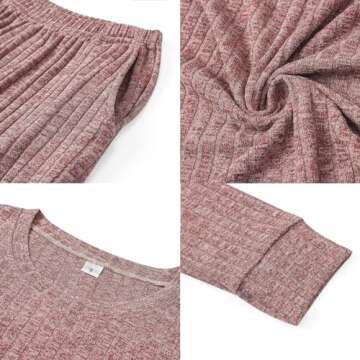 SWOMOG Lounge Sets for Women 2 Piece Outfits Sweatpants Ribbed Knit Long Sleeve Loungewear Pajama Set with Pockets