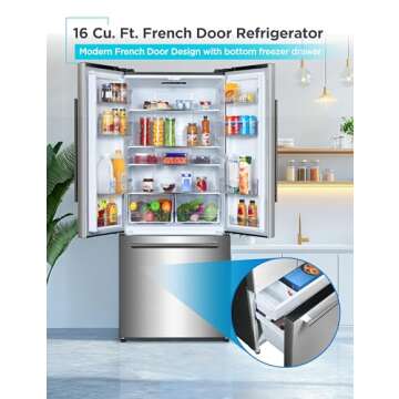 BLACK+DECKER 16 Cu. Ft. French Door Refrigerator with Built-in Ice Maker, Full Size Refrigerator wit...