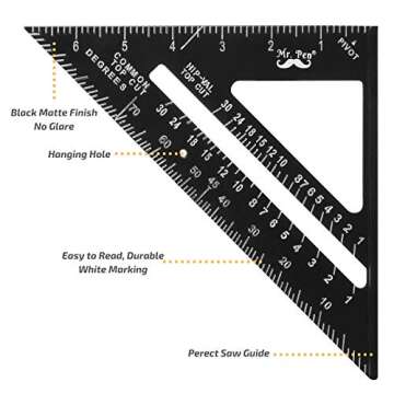 Mr. Pen- Rafter Square, Metal Square, 7 Inch, Carpenters Square, Square Tool, Metal Square Ruler, Carpentry Squares, Woodworking Square, Square Angle Tool, Aluminum Rafter Square, Carpenter Square