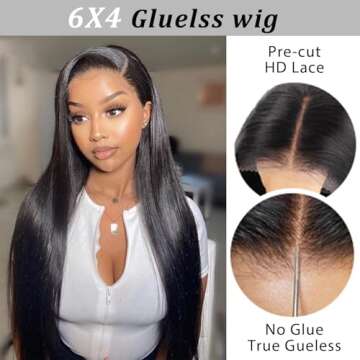 ZHENGON Glueless Wigs Human Hair Pre Plucked Pre Cut 6x4 Straight Lace Front Wigs Human Hair 28 Inch...