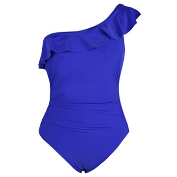 Hilor Women's One Piece Swimsuits One Shoulder Swimwear Asymmetric Ruffle Monokinis Bathing Suits Ro...