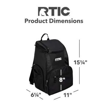 RTIC Lightweight Backpack Cooler, Black, 15 Can, Portable Insulated Bag, for Men& Women, Great for Day Trips, Picnics, Camping, Hiking, Beach, or Park