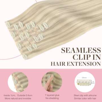 GOO GOO Clip in Hair Extensions Real Human Hair, Remy Human Hair Extensions Clip ins for Women, Natural Human Hair, 22inch 110g 7Pcs, 17A/60A Ash Blonde Highlighted Platinum Blonde