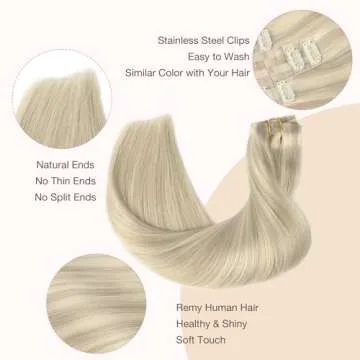 GOO GOO Clip in Hair Extensions Real Human Hair, Remy Human Hair Extensions Clip ins for Women, Natural Human Hair, 22inch 110g 7Pcs, 17A/60A Ash Blonde Highlighted Platinum Blonde