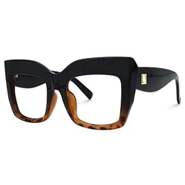 Zeelool Vintage Oversized Thick Cat Eye Glasses for Women with Clear Lenses Alberta FP0668-02 Tortoise