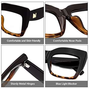 Zeelool Vintage Oversized Thick Cat Eye Glasses for Women with Clear Lenses Alberta FP0668-02 Tortoise