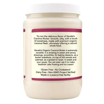 Kevala Organic Coconut Butter - Gluten Free Paste, Spreadable Cream, Coco Spread, Vegan, Non-GMO, Kosher, Without Dairy, No Cholesterol, Jar, 2 lb