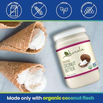 Kevala Organic Coconut Butter - Gluten Free Paste, Spreadable Cream, Coco Spread, Vegan, Non-GMO, Kosher, Without Dairy, No Cholesterol, Jar, 2 lb