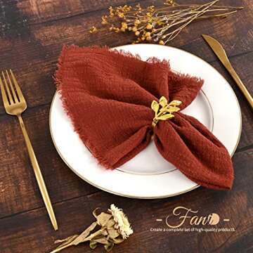 30 Pack Handmade Cloth Napkins with Fringe - Rustic Cotton Dinner Napkins for Weddings and Events (T...