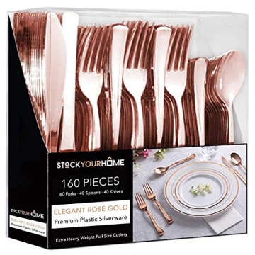 Elegant Rose Gold Plastic Silverware Set - 160 Disposable Utensils for Any Occasion
