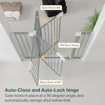 Cumbor 29.7-46" Baby Gate for Stairs, Mom's Choice Awards Winner-Auto Close Dog Gate for The House, Easy Install Pressure Mounted Pet Gates for Doorways, Easy Walk Thru Wide Safety Gate for Dog, Gray