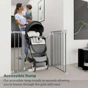 Cumbor 29.7-46" Baby Gate for Stairs, Mom's Choice Awards Winner-Auto Close Dog Gate for The House, Easy Install Pressure Mounted Pet Gates for Doorways, Easy Walk Thru Wide Safety Gate for Dog, Gray