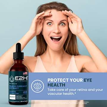 E2H Natural Black Currant Extract, Cold Pressed Black Currant Seed - Immune System Health - Fast Absorbing Liquid - 2 Fl Oz
