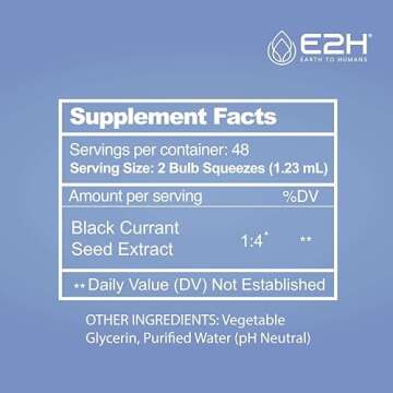 E2H Natural Black Currant Extract, Cold Pressed Black Currant Seed - Immune System Health - Fast Absorbing Liquid - 2 Fl Oz