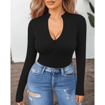 Stylish MANGOPOP Mock Turtle Neck Zip Up Bodysuit
