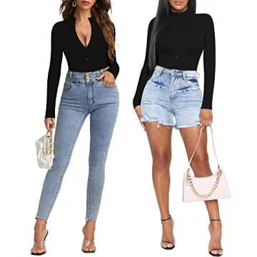 Stylish MANGOPOP Mock Turtle Neck Zip Up Bodysuit